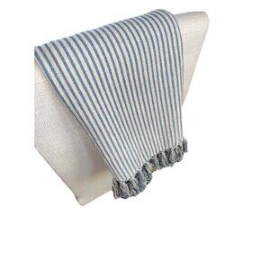 Villa by Classic Home Blue White Striped Throw Blanket 50x70 Cotton Linen Tassel